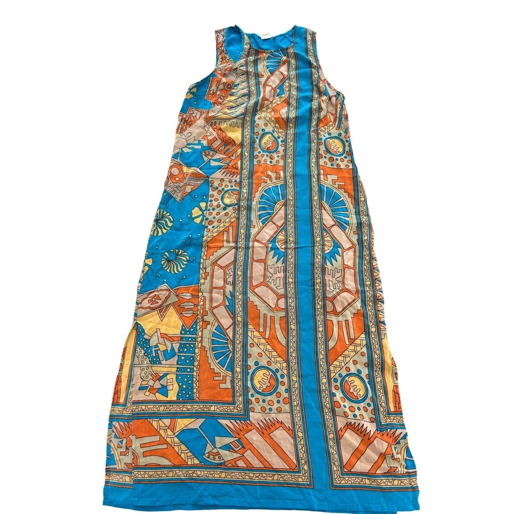 Akemi + Kin 100% Silk Geometric Abstract Print Sleeveless Maxi Dress 4